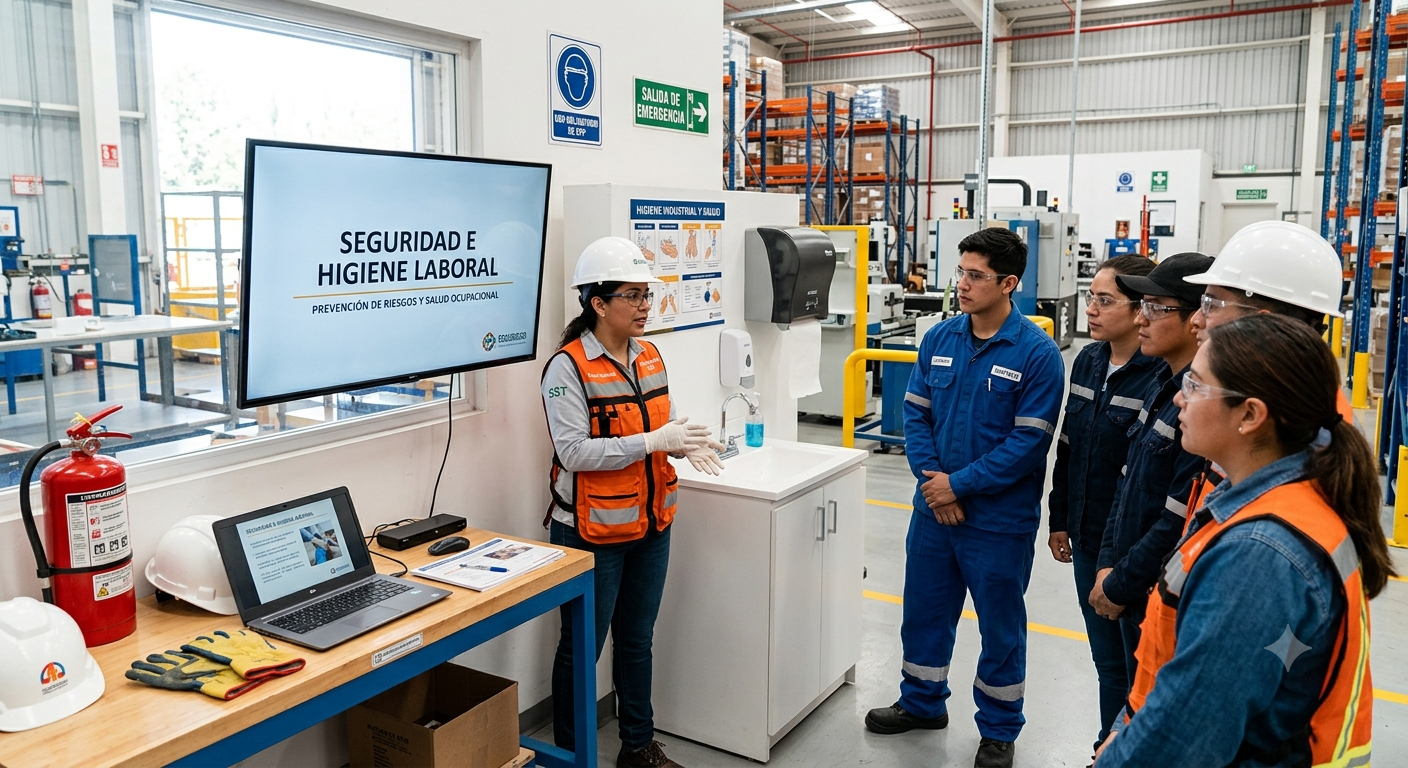 Personal especializado capacitando a trabajadores 